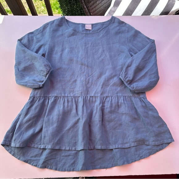 Pure Match Blue 100% Linen Long Sleeve Blouse Medium Made in USA - Picture 1 of 6